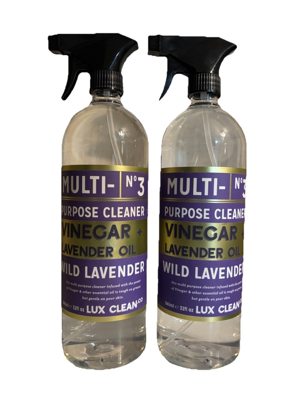 2 Lux Clean Vinegar & Wild Lavender Oil No 3 Multi-Purpose Spray Cleaner 32oz